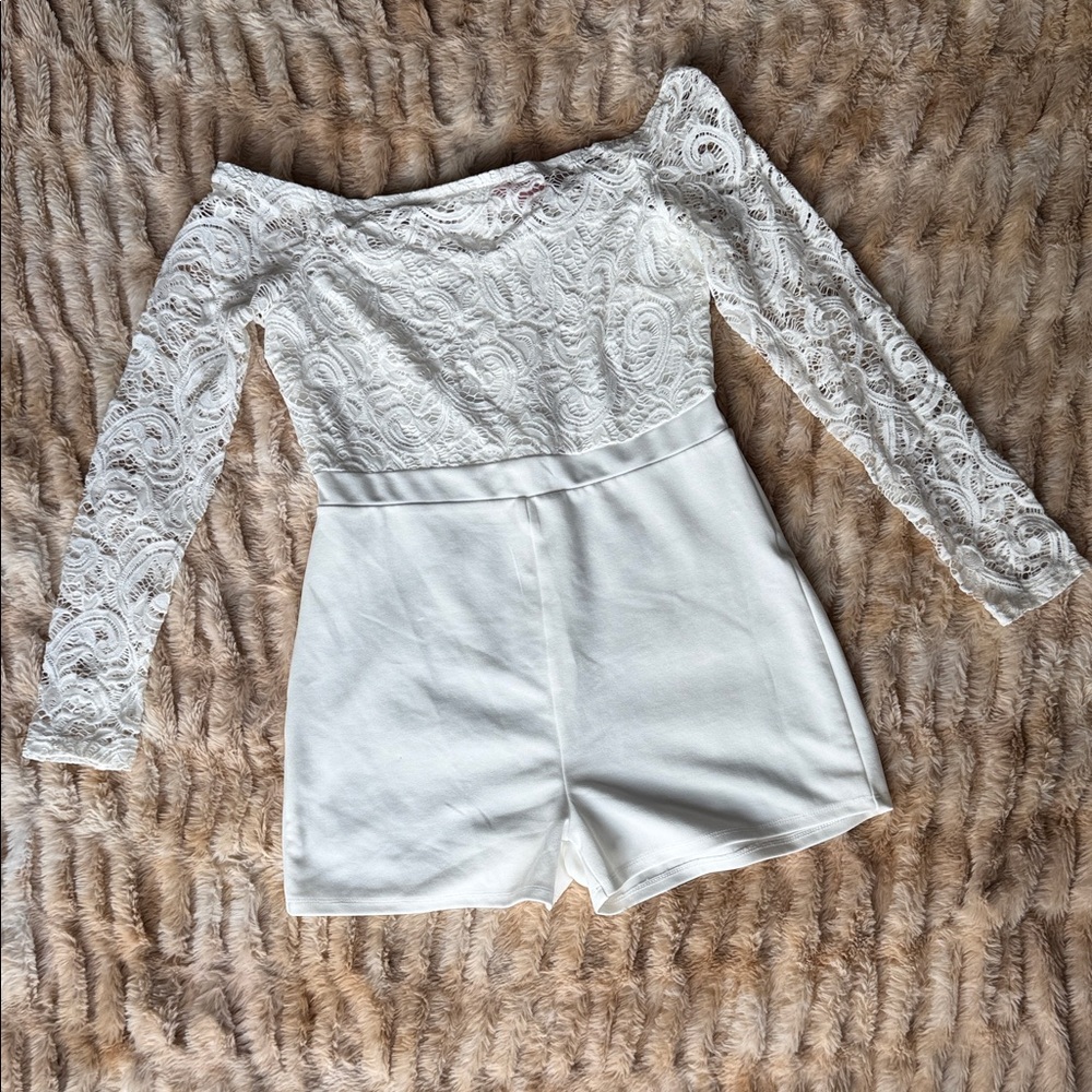 Charlotte Russe Ivory Lace Off-Shoulder Playsuit